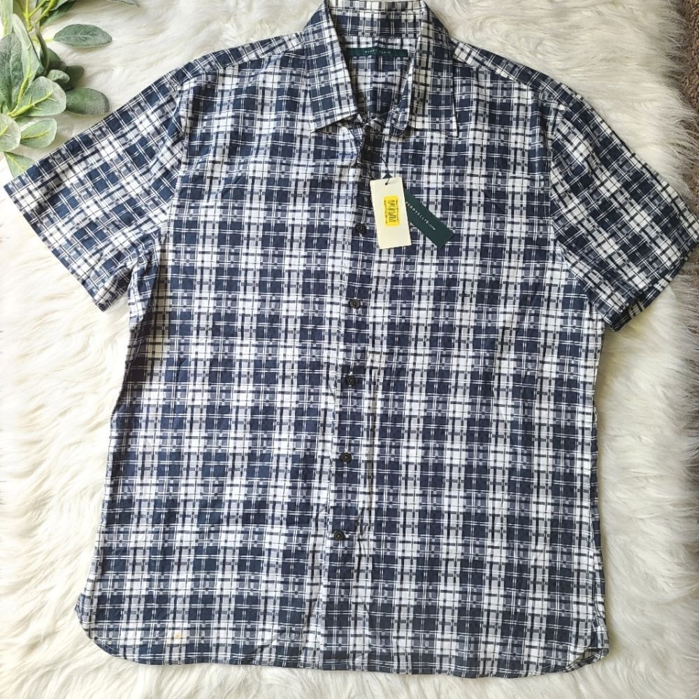 PERRY ELLIS Large Short Sleeve Button Down Shirt NWT